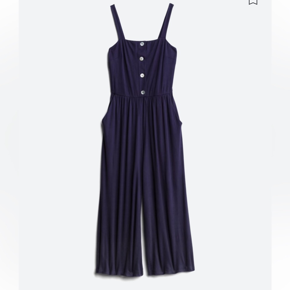 Ribbed Knit Cropped Jumper Navy Blue | Size Large Jumpsuit